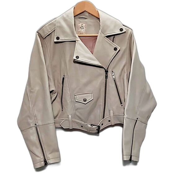 Free People Luxe SMALL Soft LEATHER Moto Belted Oversized Waist Length Gray $468 - Picture 3 of 10